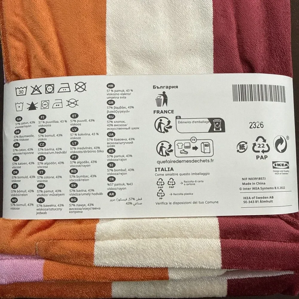 IKEA VATTENVÄN Cushion Cover Pink Orange Stripe 20